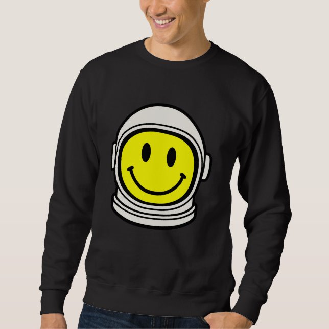70s Retro Astronaut Yellow Smile Face Smiling Happ Sweatshirt (Front)