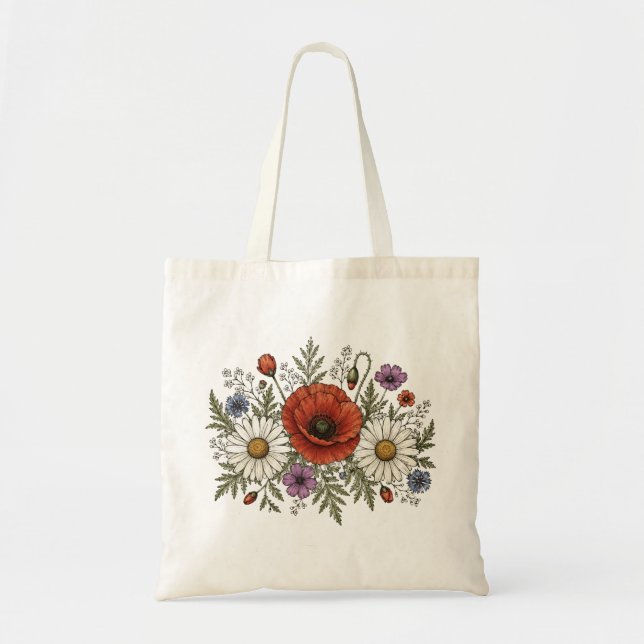 70s Retro "Be a Wildflower" Canvas Tote Bag (Front)