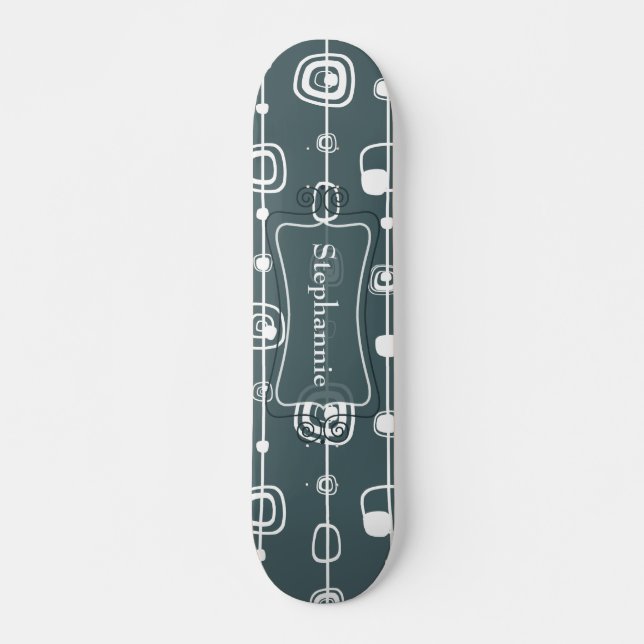 70's Retro Blue Squares Mini Skateboard (Front)