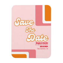 70s Retro blush pink orange groovy save the date
