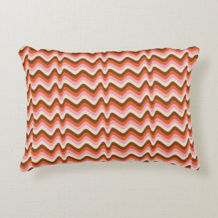 70s retro brown and pink wave pattern decorative cushion