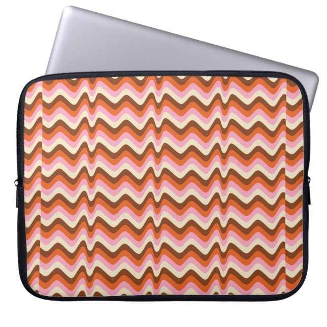 70s retro brown and pink wave pattern  laptop sleeve (Front)