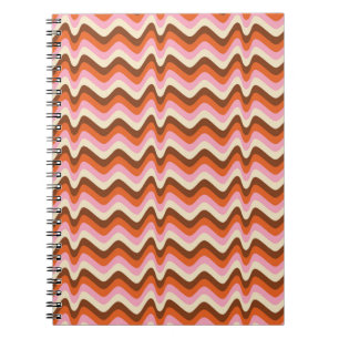 70s retro brown and pink wave pattern notebook