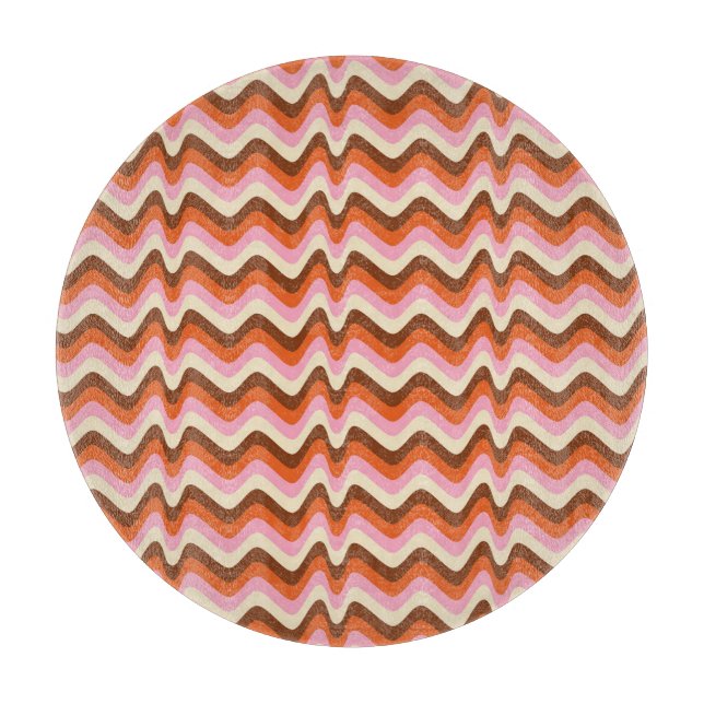 70s Retro Brown Pink Waves Cutting Board (Front)