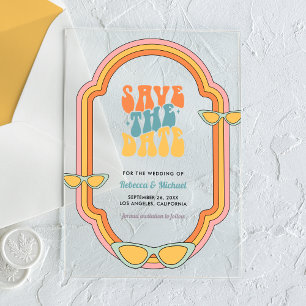 70s Retro Colorful Groovy Wedding Save the Date Acrylic Invitations