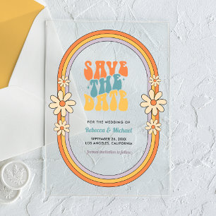70s Retro Colourful Groovy Wedding Save the Date Acrylic Invitations