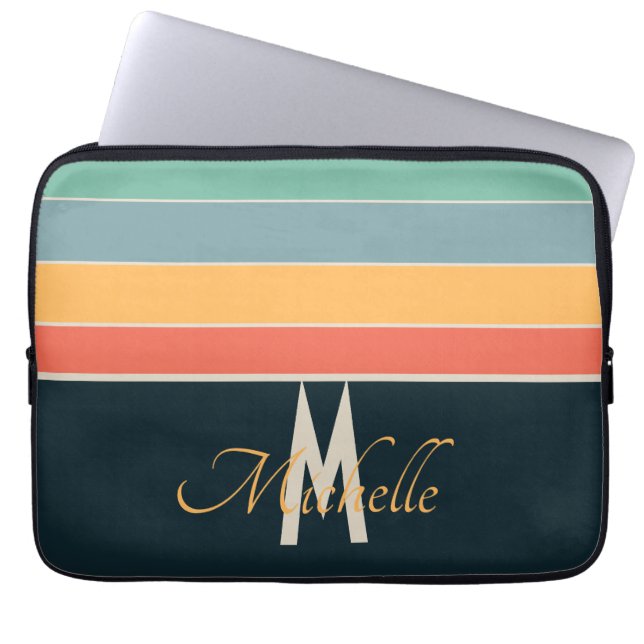 70s retro colourful Stripe initial names & monogra Laptop Sleeve (Front)