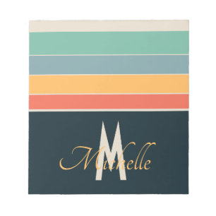 70s retro colourful Stripe initial names & monogra Notepad