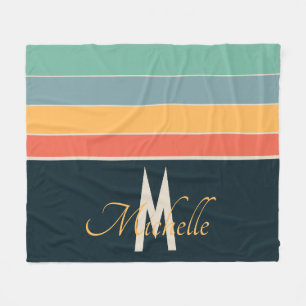 70s retro colourful Stripe names & monogram initia Fleece Blanket