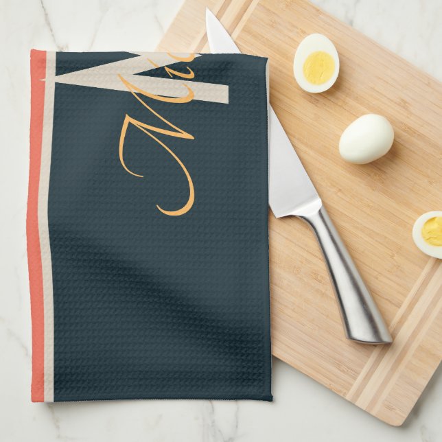 70s retro colourful Stripe names & monogram initia Tea Towel (Quarter Fold)