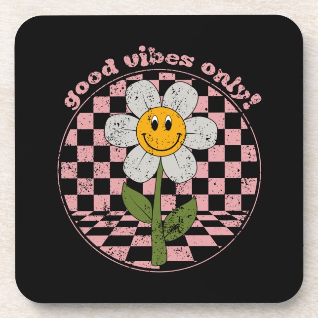 70's Retro Daisy | Good Vibes Only Coaster (Front)