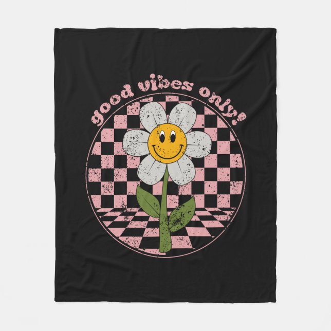 70's Retro Daisy | Good Vibes Only Fleece Blanket (Front)