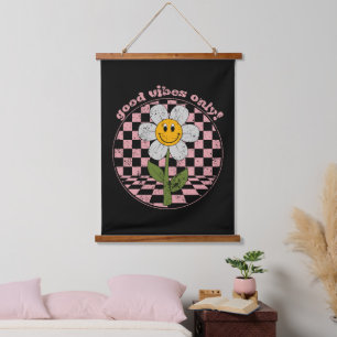 70's Retro Daisy   Good Vibes Only Hanging Tapestry