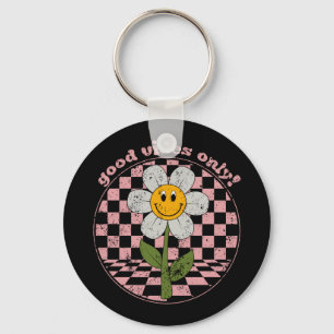 70's Retro Daisy   Good Vibes Only Key Ring