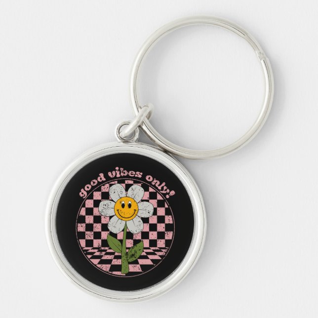 70's Retro Daisy | Good Vibes Only Key Ring (Front)