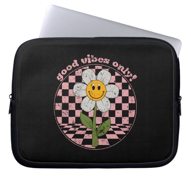 70's Retro Daisy | Good Vibes Only Laptop Sleeve (Front)