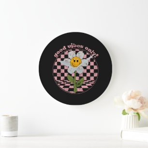 70's Retro Daisy   Good Vibes Only Large Clock
