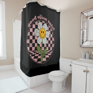 70's Retro Daisy Good Vibes Only Shower Curtain