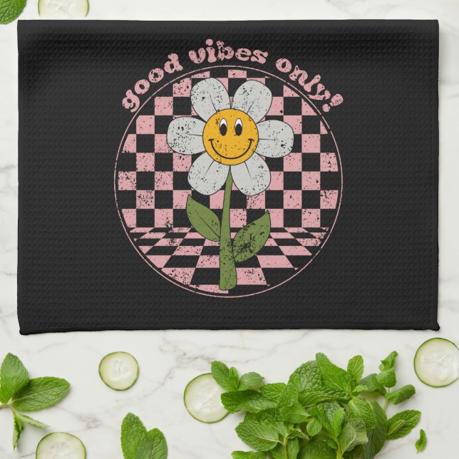 70's Retro Daisy | Good Vibes Only Tea Towel (Folded)