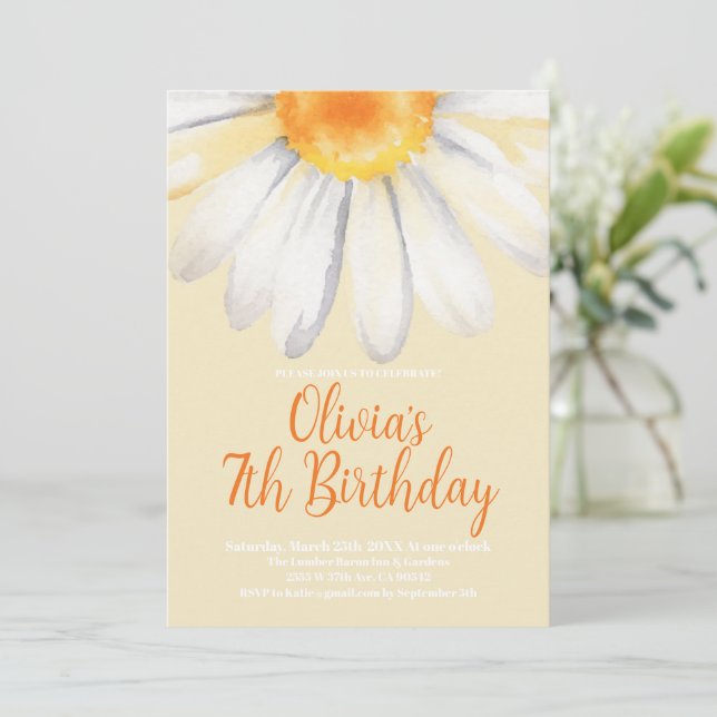 70's Retro Daisy Orange Girl Birthday Party Invitation (Standing Front)