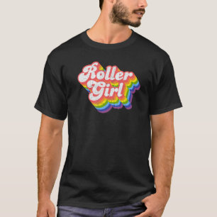 70s Retro Disco Rainbow Roller Girl Roller Skate T-Shirt
