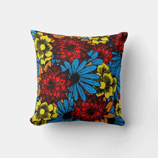 70s Retro Floral Collage Throw Pillow (Front)