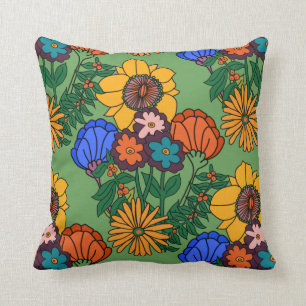 70s Retro Floral Green Cushion