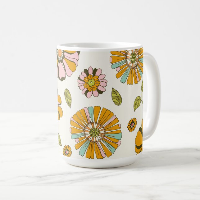 70's Retro Floral Pattern Coffee Mug (Front Right)
