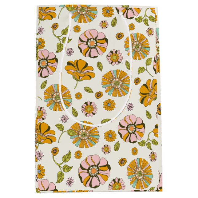 70's Retro Floral Pattern Medium Gift Bag (Front)