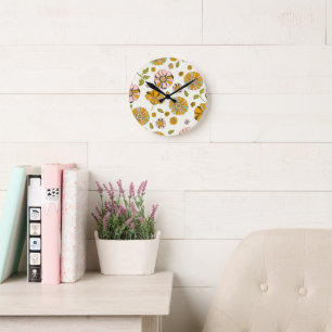 70's Retro Floral Pattern Round Clock