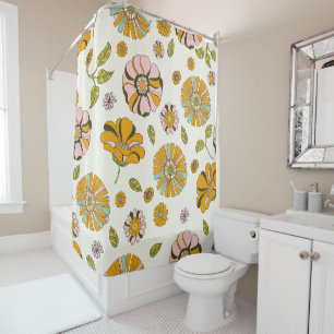70s Retro Floral Pattern Shower Curtain
