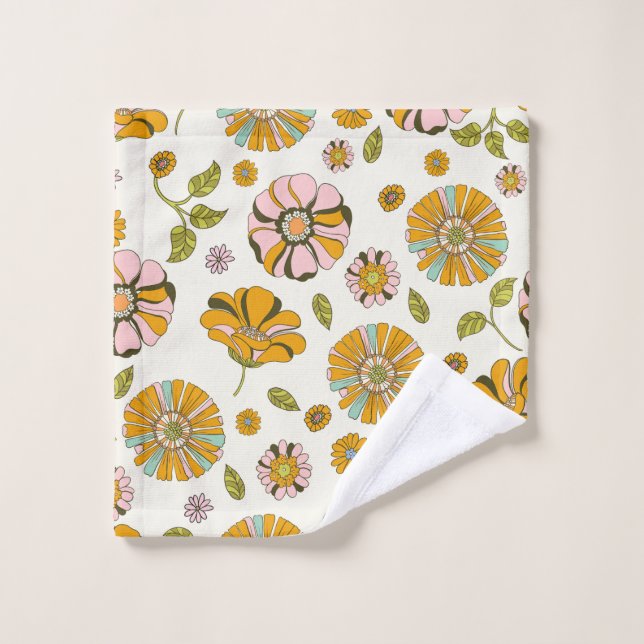 70's Retro Floral Pattern Wash Cloth (Wash Cloth)