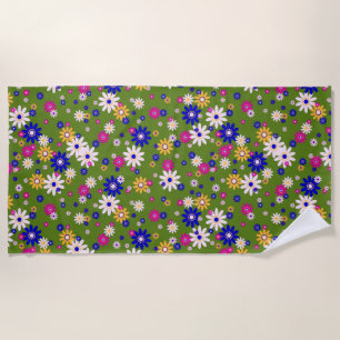 70s retro flower design beach towel