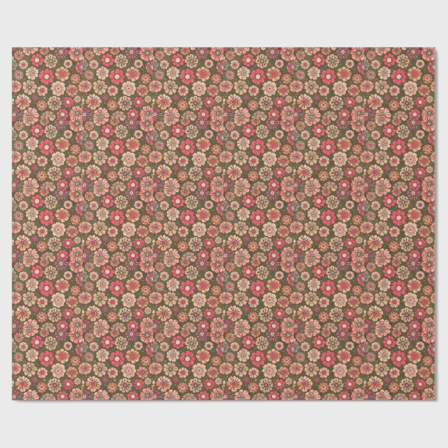 70s Retro Flower Pattern  Wrapping Paper (Flat)