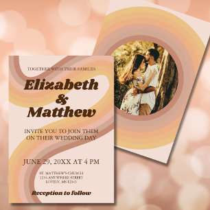 70s Retro Groovy Lines Funky Photo Wedding Invitation