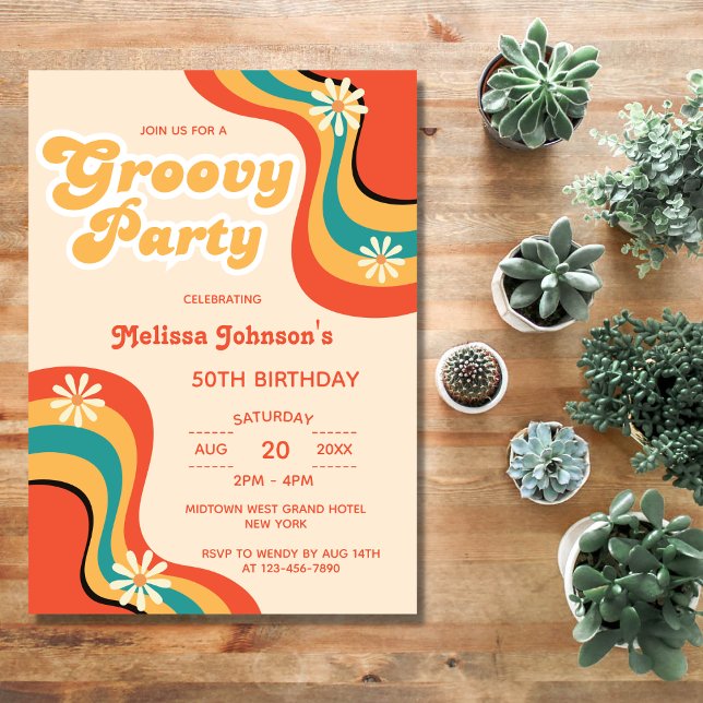 70s Retro Groovy Party Daisies Flower Birthday Invitation (Creator Uploaded)