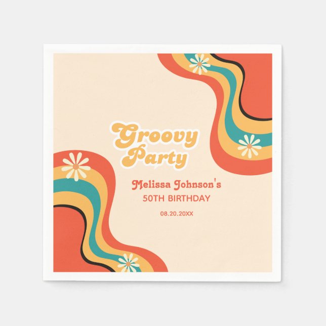 70s Retro Groovy Party Daisies Flower Birthday Napkin (Front)