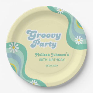 70s Retro Groovy Party Daisies Yellow Birthday Paper Plate