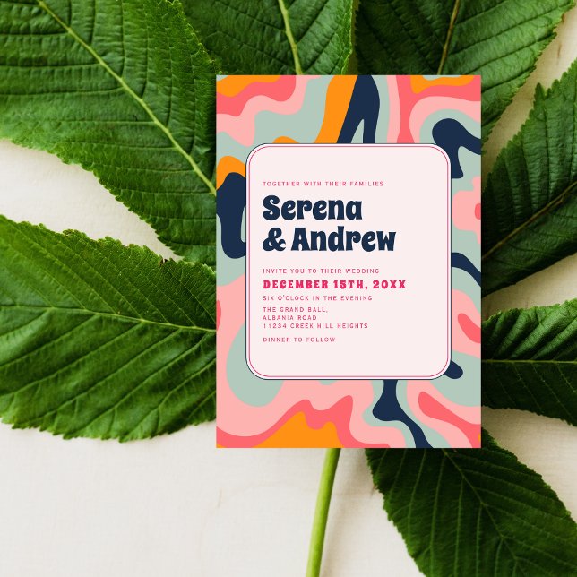 70s Retro Groovy Pastel Pink Blue Invitation (Creator Uploaded)