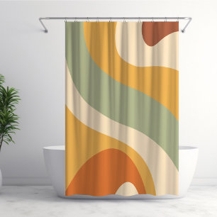 70s Retro Groovy Pattern Cream, Green, Orange Shower Curtain