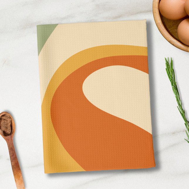 70s Retro Groovy Pattern Cream, Green, Orange Tea Towel (Creator Uploaded)