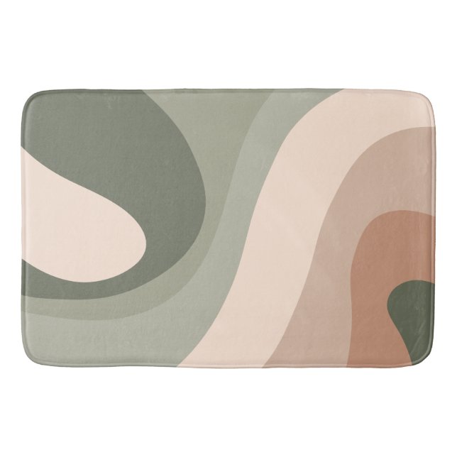 70s Retro Groovy Pattern Green, Peach, Cream Bath Mat (Front)