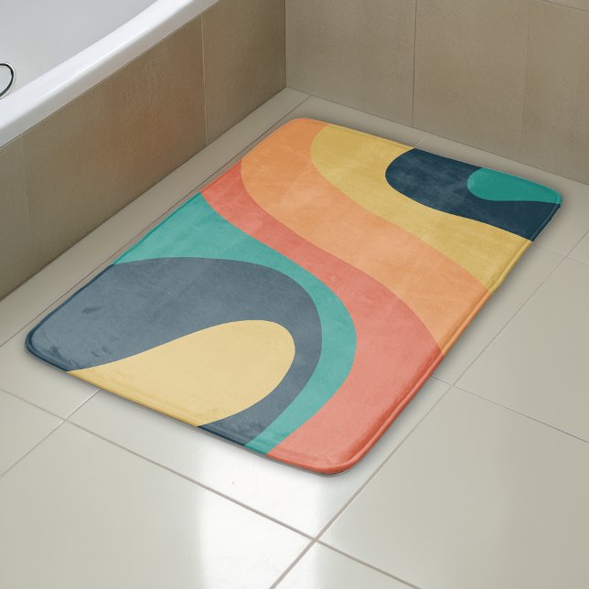 70s Retro Groovy Pattern Teal, Orange, Yellow Bath Mat (Creator Uploaded)