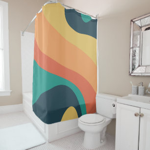 70s Retro Groovy Pattern Teal, Orange, Yellow Shower Curtain