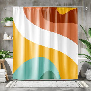 70s Retro Groovy Pattern Teal, Orange, Yellow Shower Curtain