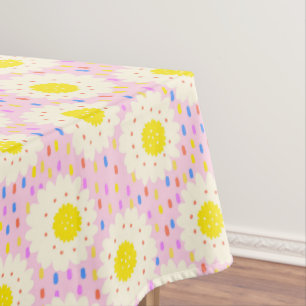 70s Retro Groovy Pink Daisy Floral Pattern Tablecloth