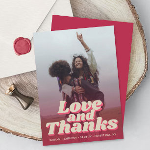 70's Retro Groovy Viva Magenta Wedding Photo Thank You Card