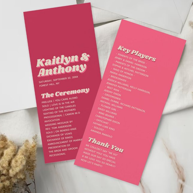 70's Retro Groovy Viva Magenta Wedding Program Rack Card (Creator Uploaded)