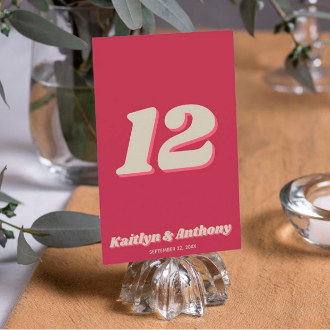 70's Retro Groovy Viva Magenta Wedding Table No. Invitation (Creator Uploaded)