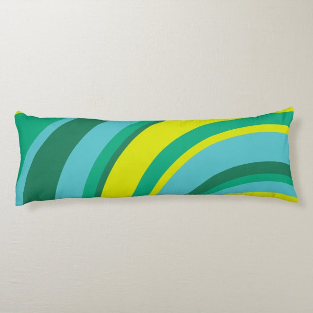 70s Retro Groovy Wave Rainbow Teal Green Body Cushion (Back)